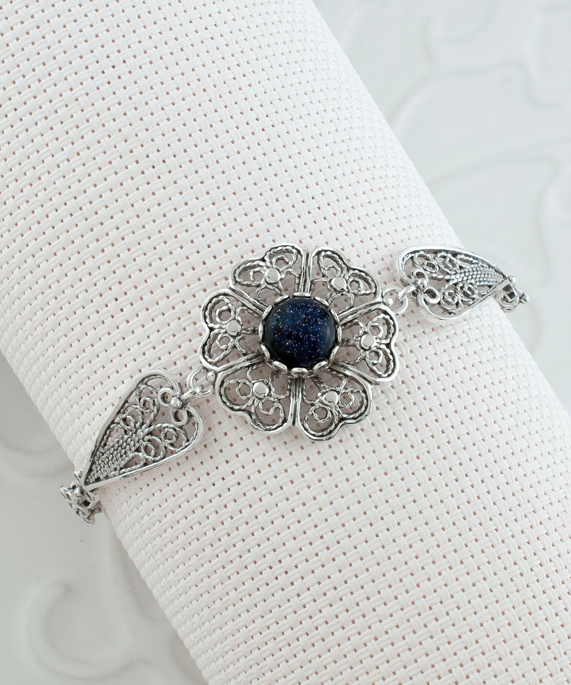 Mother of Pearl Silver Filigree Flower Bracelet, 925  display picture 1