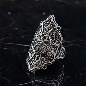 Sterling Silver Gothic Filigree Lace Women Ring, Artisan Handmade Floral Statement Ring, Handmade Ornate Goth Jewelry, Birthday Gift for Her