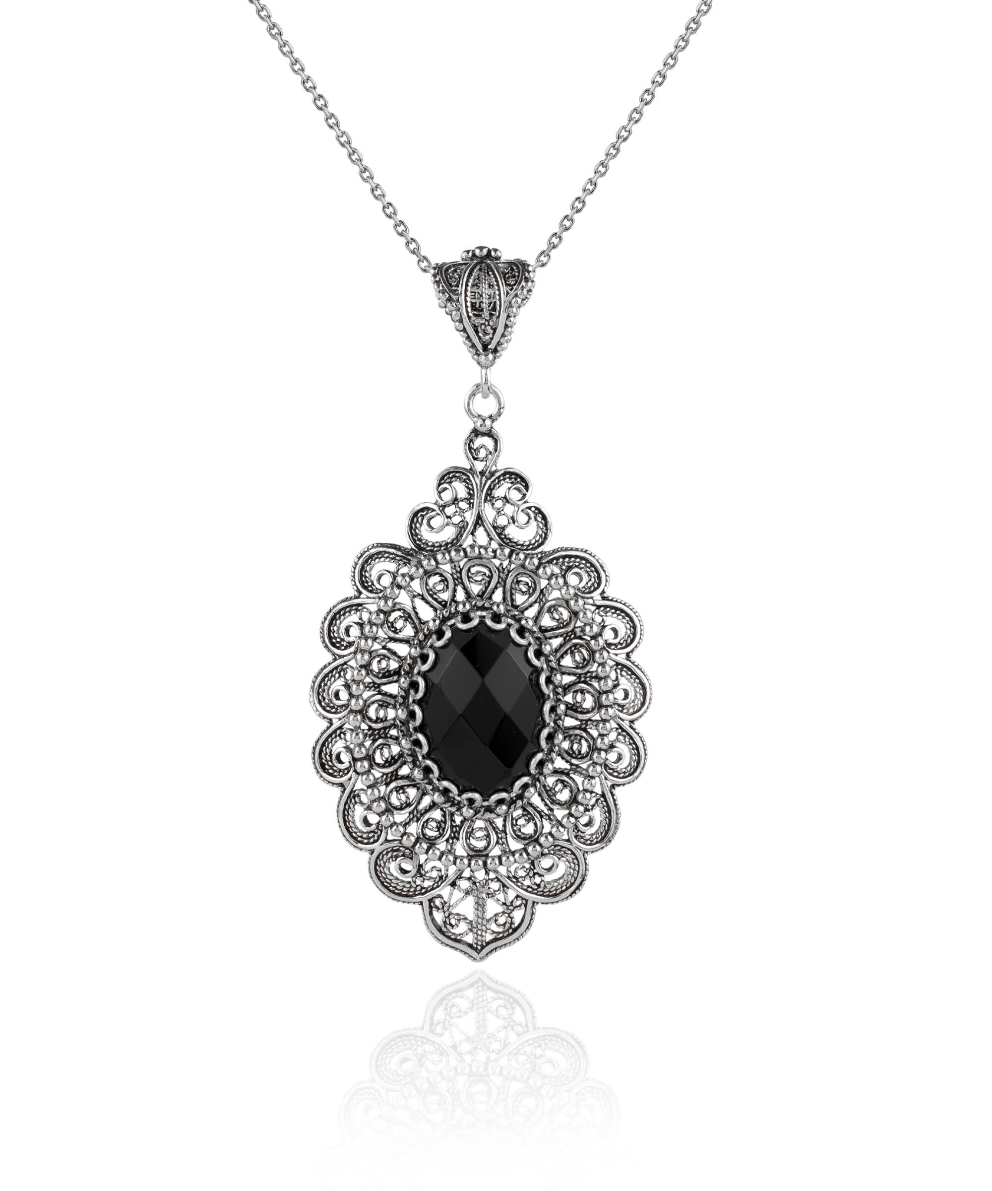 アクセサリー vintage onyx gothic silver necklace Black Onyx Silver Gothic Pendant Necklace, 925 Sterling
