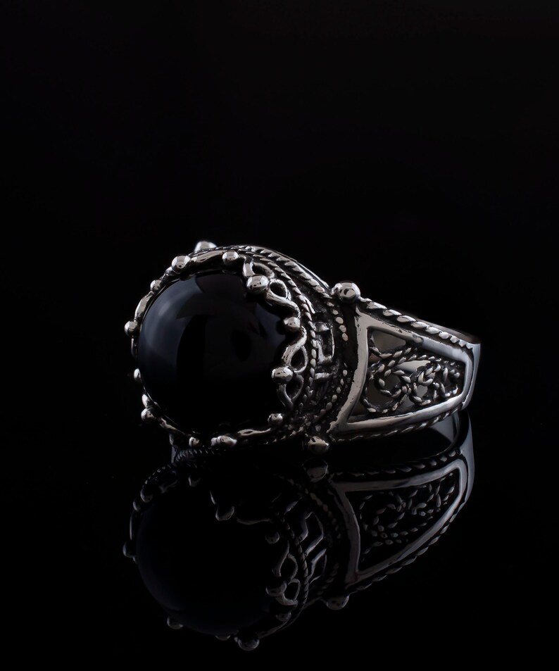 Black Onyx Silver Gothic Filigree Ring 925 Sterling Silver - Etsy