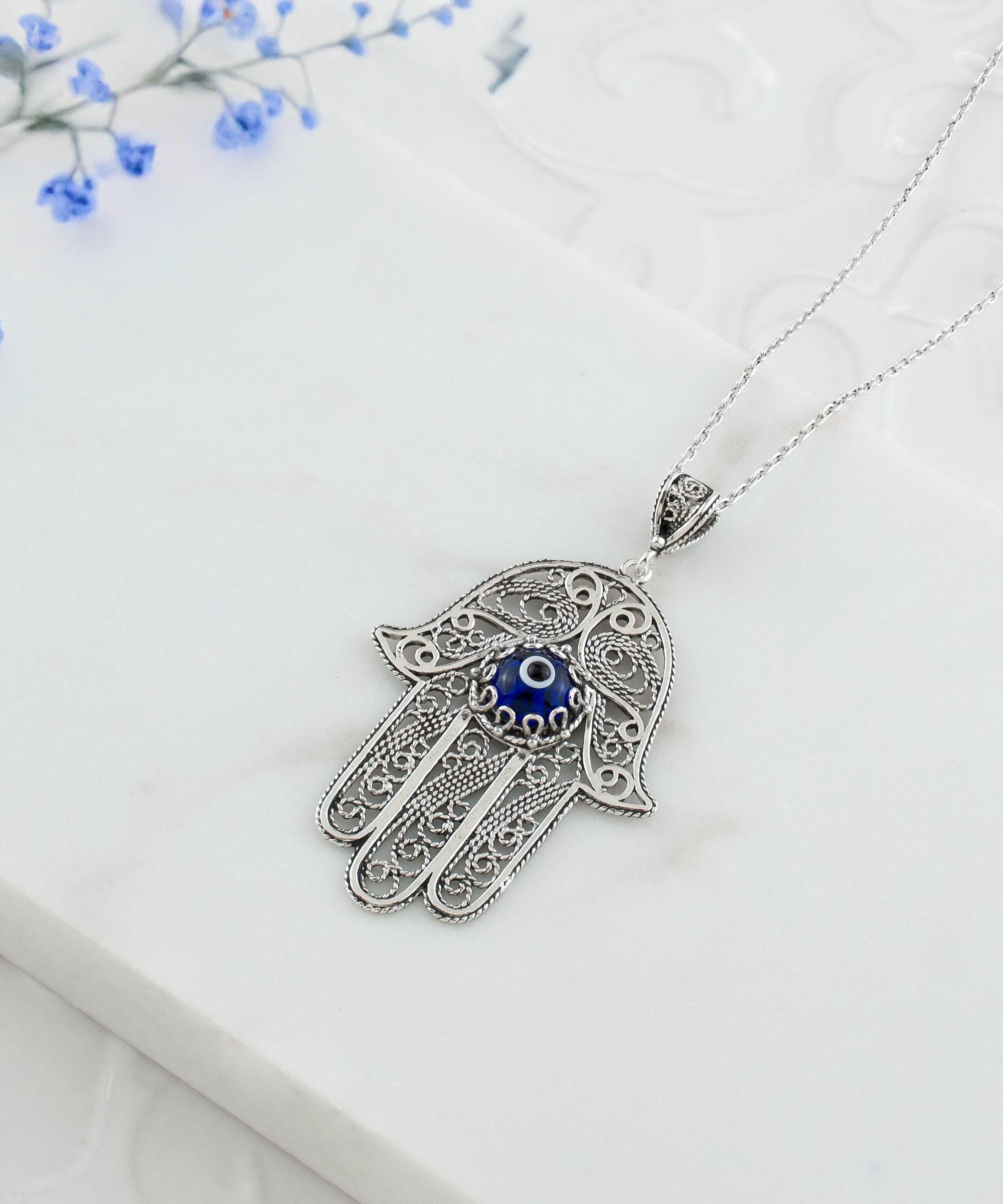 Ciondolo Hamsa in argento sterling con pietre preziose cristalli