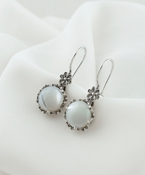 Orecchini A Perno In Argento Sterling 925 Con Opale Bianco - Design Filigrana 14mm - Gioiello Donna - 3