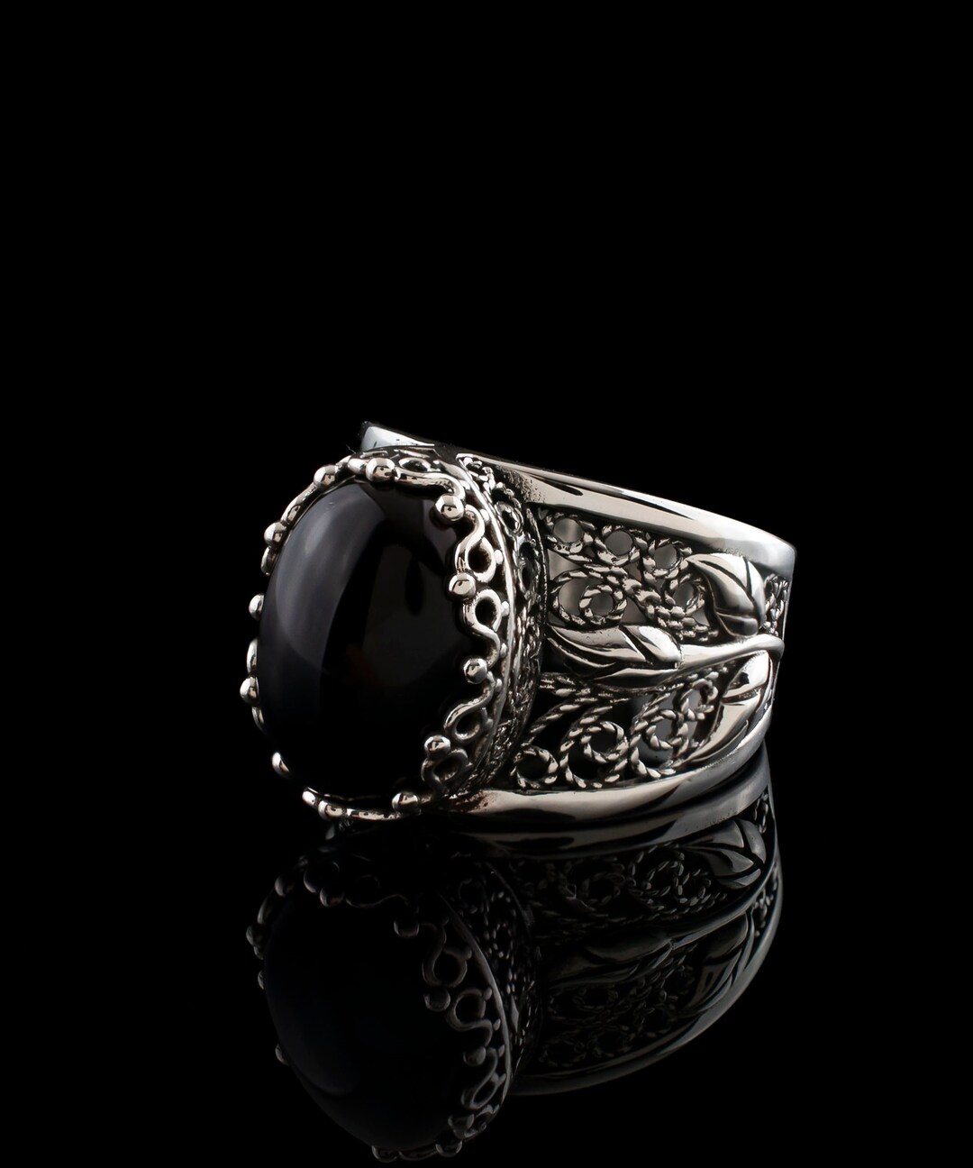 Black Onyx Silver Gothic Statement Ring 925 Sterling Artisan - Etsy