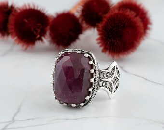 Ruby Corundum Gothic Silver Jewelry Set, 925 Sterling