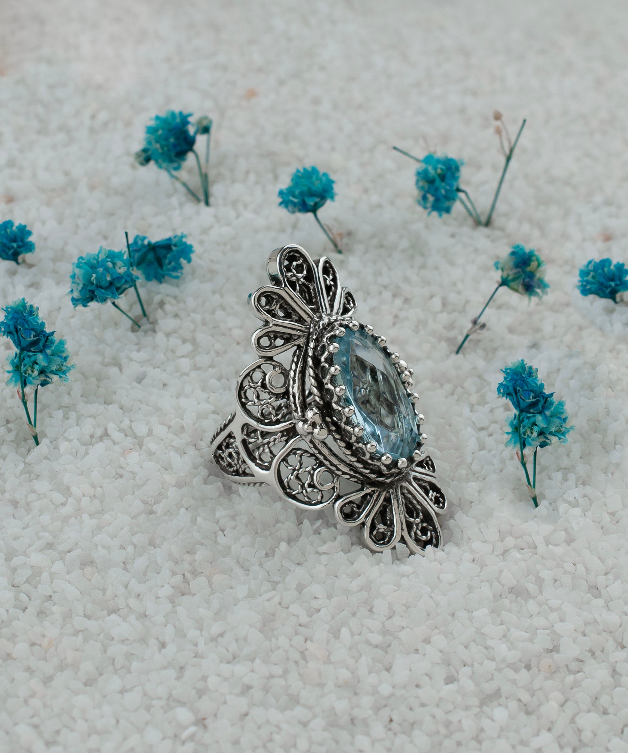 Blue Topaz Silver Victorian Floral Women Ring, 925 Sterling Artisan ...