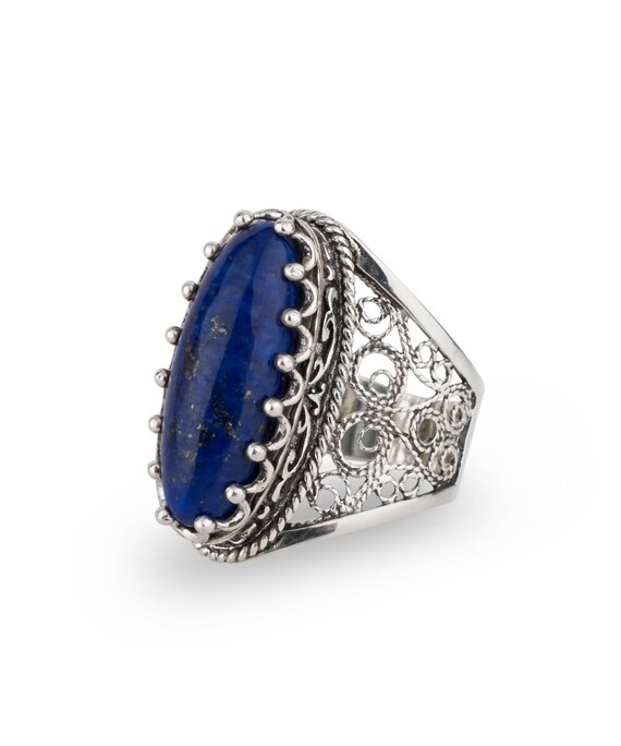 アクセサリー Vintage silver lapis lazuli Stone ring Lapis Lazuli Stone Silver Ring Oval Statement 925 Sterling
