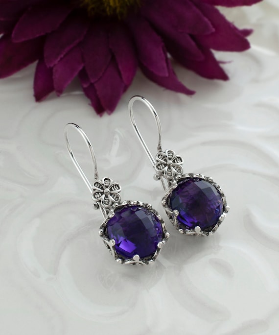 Sterling Silver Amethyst Teardrop Filigree Shepherd Hook Earrings Sterling Silver Amethyst Teardrop Filigree Shepherd Hook Earrings