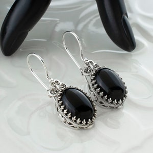 Black Onyx Clip On Earrings - Silver