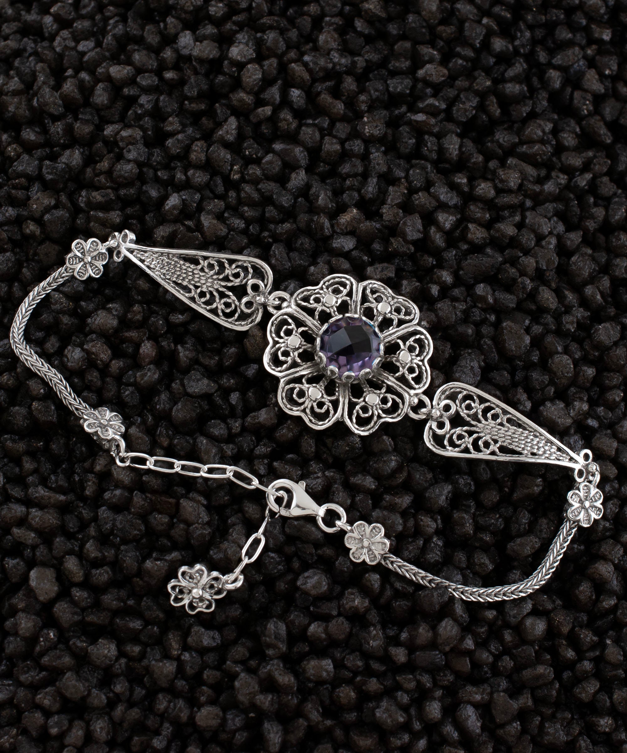 ◆HYERES LOR◆ Essence Silver (W) Moissanite Flower Bracelet Charming Flower and Cross Bracelet - 925 Silver VVS D Moissanite
