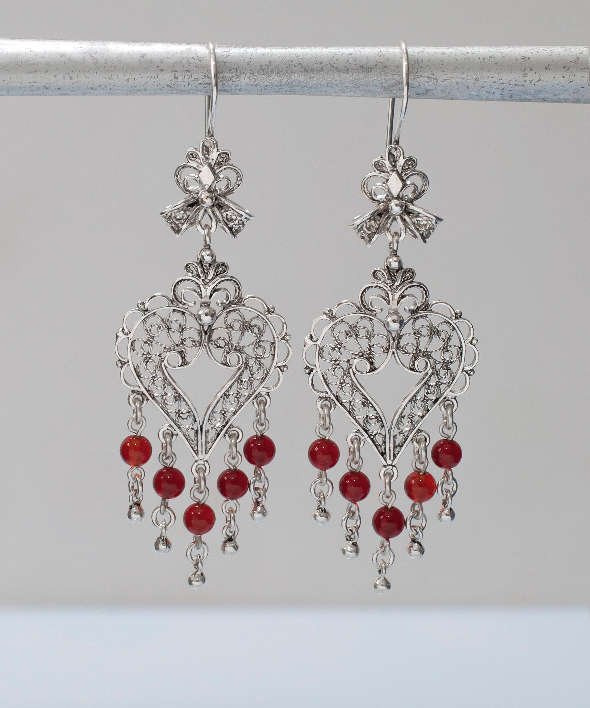 Mother of Pearl Beaded Silver Statement Heart Earrings, 925