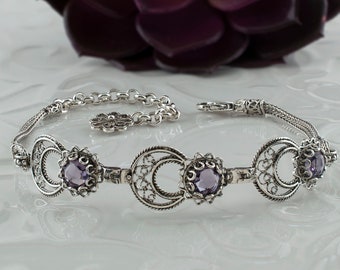Amethyst 925 Sterling Silber Zierliches Armband Handwerker Handgefertigte filigrane einstellbare Armband echte Edelstein-Frauen-Schmucksachen Geschenk Boxed