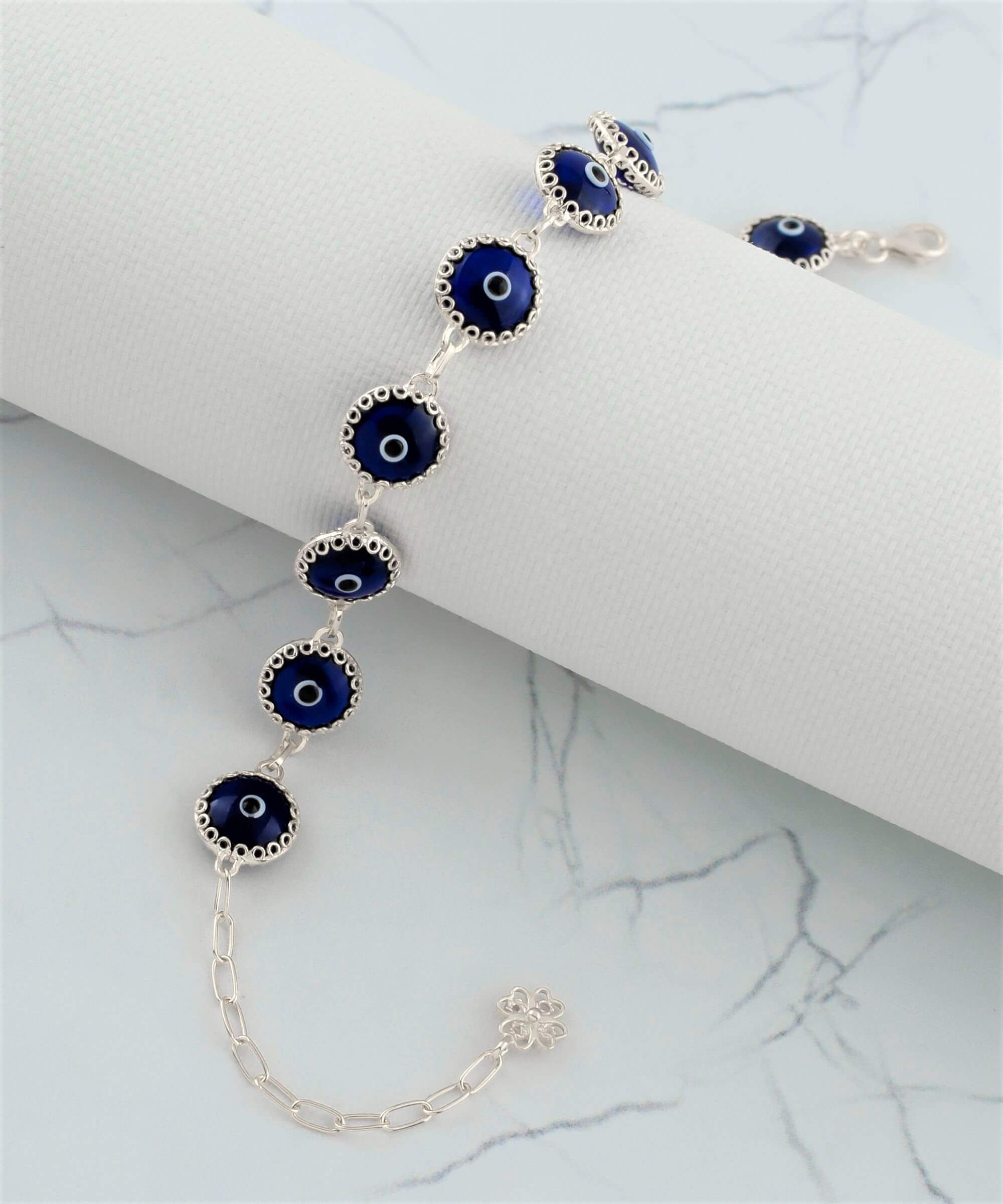 Bracciale Portafortuna Bling Jewelry Con Occhio Di Vetro Rosso Turco, Perline Opache, Argento 925, Lunghezza 7,5 Pollici, Per Donne