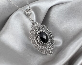 アクセサリー vintage onyx gothic silver necklace Sterling Silver Black Onyx Pendant: Handmade Gothic Fantasy