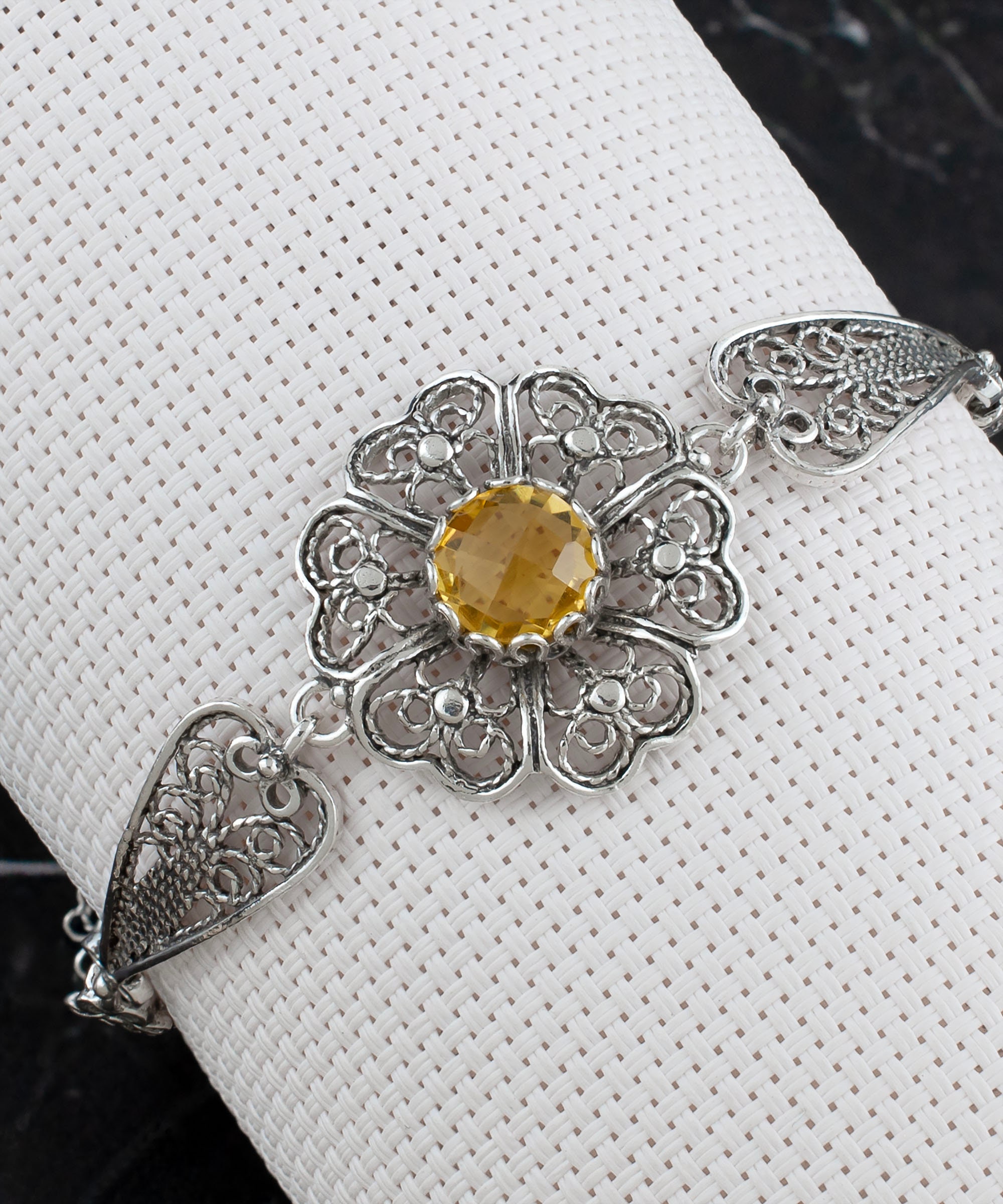 Mother of Pearl Silver Filigree Flower Bracelet, 925  display picture 1