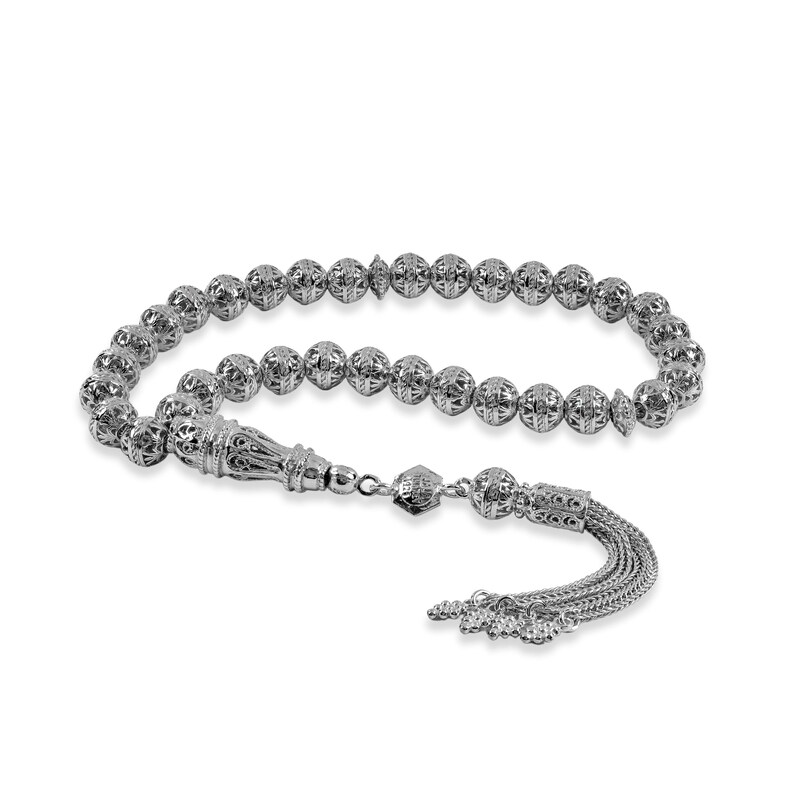 Gouden filigraan handgemaakte tasbeeh, tasbih, misbaha, moslimrozenkrans, sibha, tesbih, sterlingzilver gebed 7 mm 33 stuks ronde zorgkralen afbeelding 6