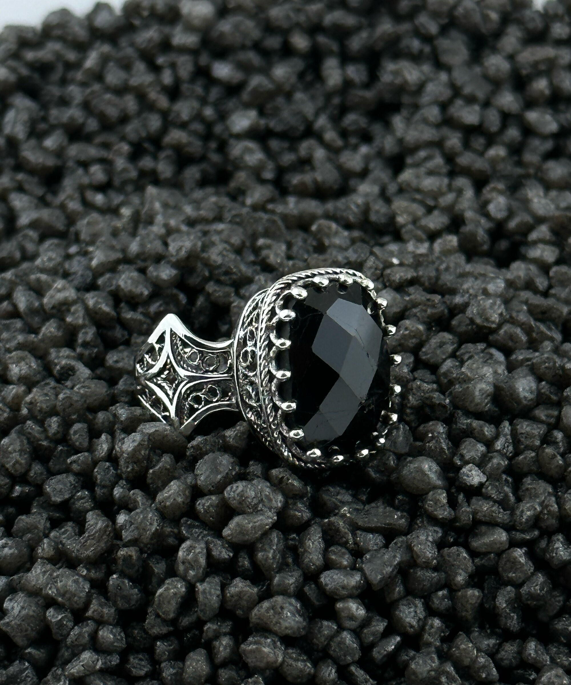 Black Spinel Silver Large Stone Jewelry Set, 925 Sterling