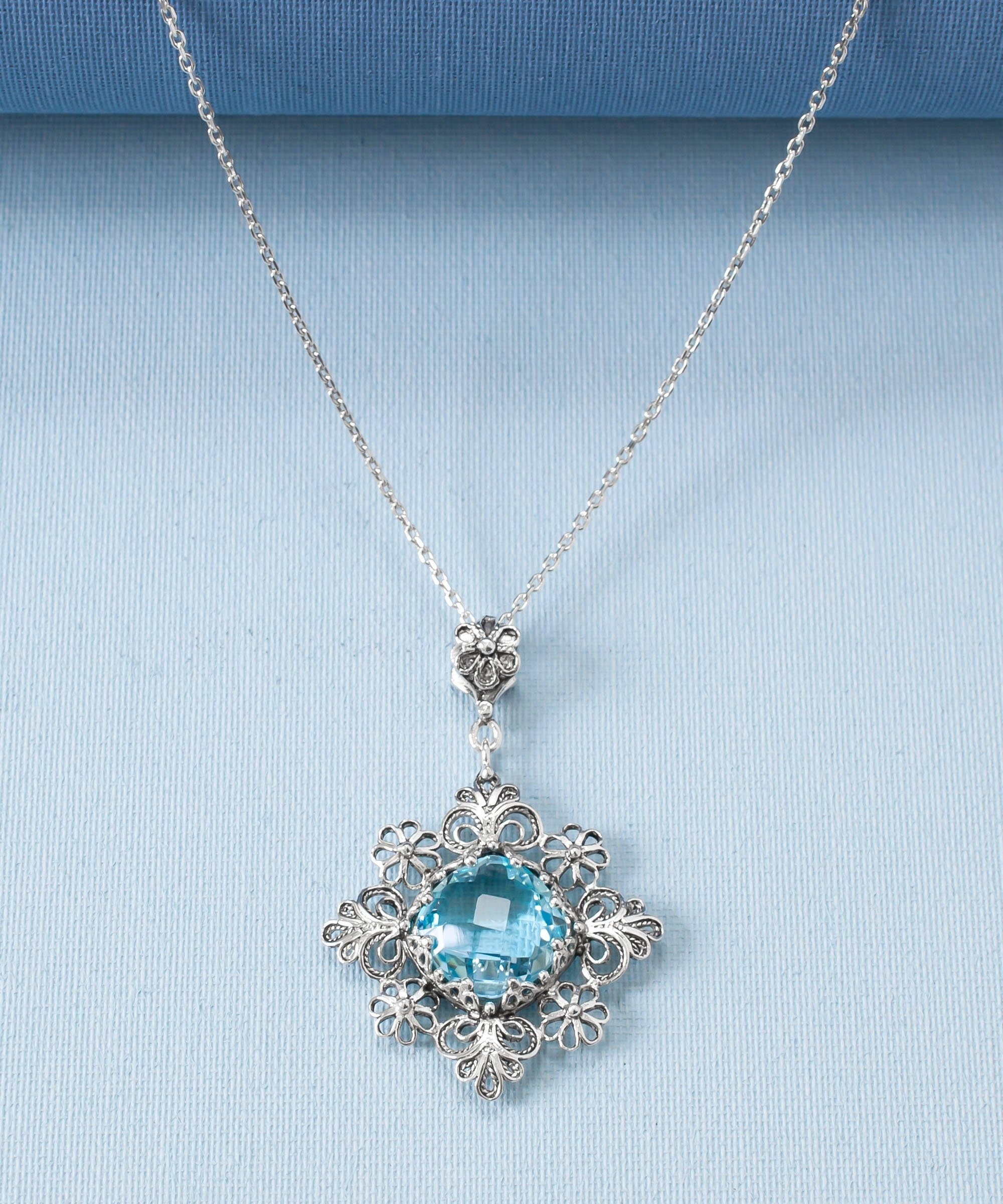 Sky Blue Topaz 925 Sterling Silver Boho Pendant Artisan