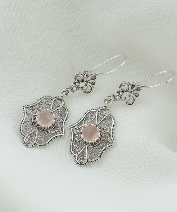Sterling Silver Pink Chalcedony Dangle Earrings Sterling Silver Pink Chalcedony Dangle Earrings