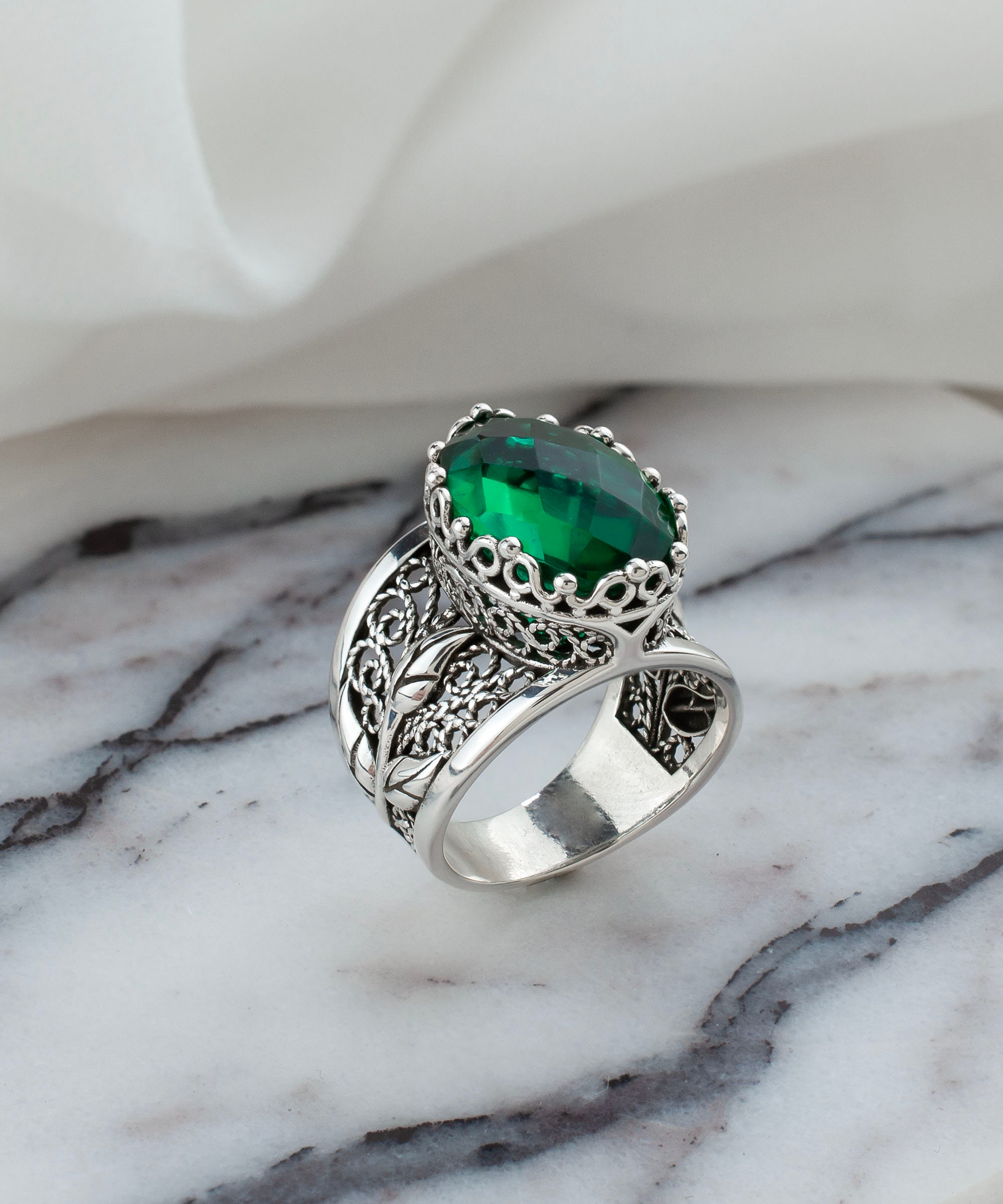 RobertDTesta S925 Sterling Zilveren Vintage Edelsteen Ring, Damesmode