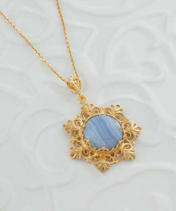 Gold Turquoise Boho Floral Silver Pendant Necklac… - image 9