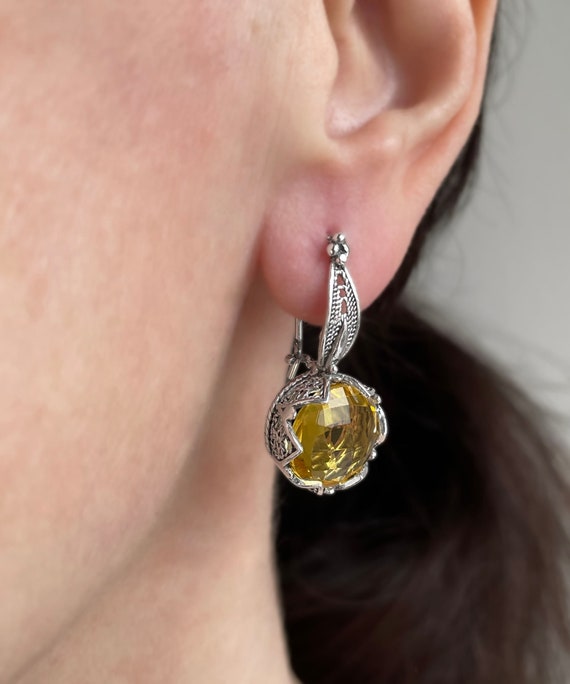 Boucles D'oreilles Citrine Filigrane Or Sur Argent 925 - Silverspeck - Neuf