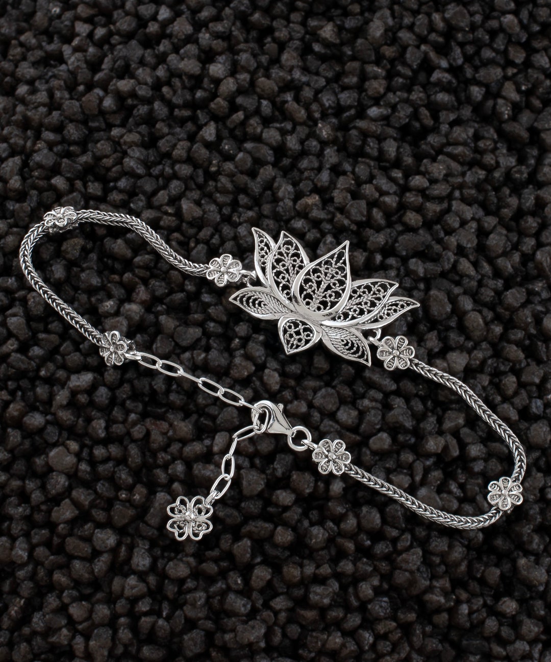 Bracelet De Cheville Lotus Anklet, Blue Ankle Bracelet With Silver