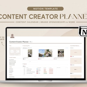 Content Creator Notion Template | Social Media Planner | Instagram YouTube TikTok Facebook Planner | Content Calendar | Notion Dashboard