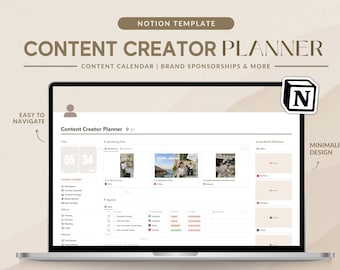 Plantilla de noción de creador de contenido / Planificador de redes sociales / Instagram YouTube TikTok Planificador de Facebook / Calendario de contenido / Panel de control de nociones