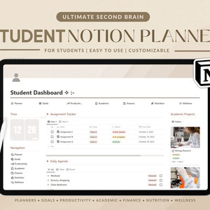 Notion Template Student Planner | Academic Planner Notion Dashboard | College Planner Assignment Tracker Homework Tracker University Planner