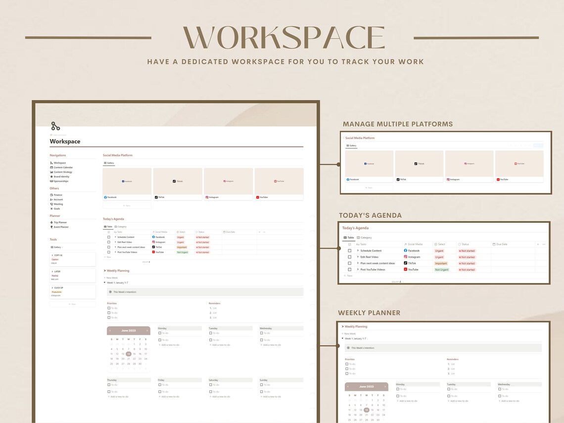 Content Creator Notion Template Social Media Planner Instagram Youtube ...