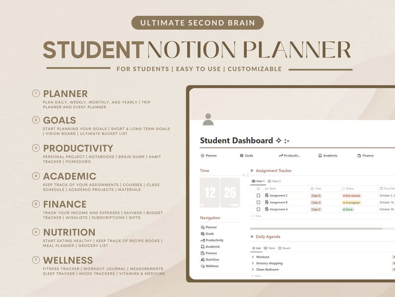 Notion Template Student Planner | Academic Planner Notion Dashboard ...