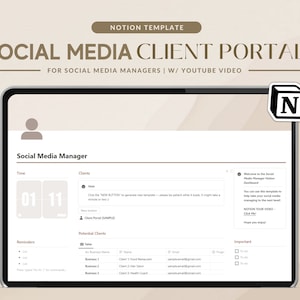Notion Template Social Media Manager Planner | Client Portal, Notion Client Dashboard | Content Planner, Project Management for Freelancers