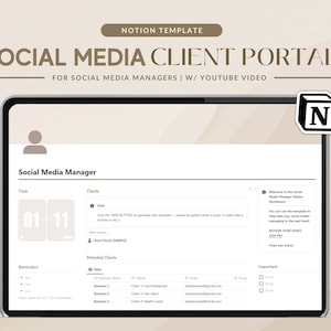 Notion Template Social Media Manager Planner | Client Portal, Notion Client Dashboard | Content Planner, Project Management for Freelancers