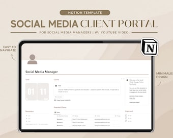 Notion Template Social Media Manager Planner | Client Portal, Notion Client Dashboard | Content Planner, Project Management for Freelancers
