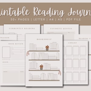 Afdrukbaar leesdagboek | Minimale leesplanner | Boekplanner | Leestracker | Leeslogboek | Boekenplank | A4 A5 PDF-download | Boeken