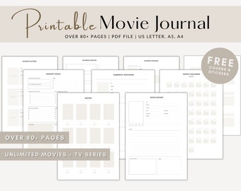 Printable Movie Journal | Movie Tracker, Movie Review, Movie Planner, Movie Log, Movie Lover Journal | TV Series Review, TV Show Tracker |