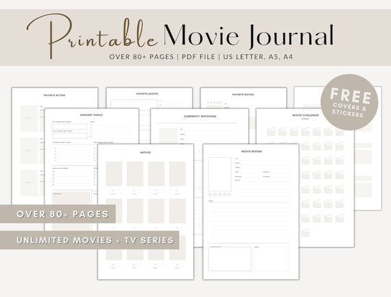 Printable Movie Journal | Movie Tracker, Movie Review, Movie Planner, Movie Log, Movie Lover Journal | TV Series Review, TV Show Tracker |