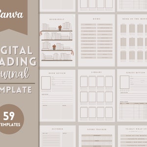 Canva Templates Reading Journal | Book and Reading Planner | Reading Tracker | Editable Canva Templates | Minimal Reading Journal | A4 Size