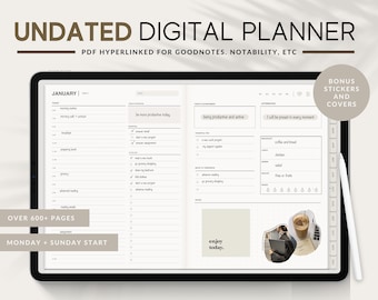 Undated Digital Planner | Landscape Planner, Hyperlinked DIgital Planner, Planner Template, Weekly Planner, iPad Planner, Goodnotes Planner