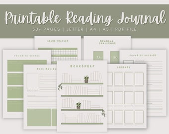 Green Printable Reading Journal | Minimal Reading Planner | Book Planner | Reading Tracker | Reading Log | Bookshelf | A4 A5 PDF Download |