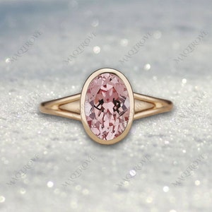 Oval Cut Peach Sapphire Ring 14K Gold Ring Engagement Ring Solitaire Wedding Ring Pink Sapphire Ring Proposal Ring Anniversary Gift For Her