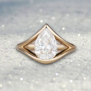 Peer geslepen moissaniet ring 14K gouden ring solitaire verlovingsring minimalistische ring trouwring voorstel ring cadeau voor haar verjaardag ring