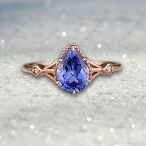 Pear Blue Sapphire Ring 14K Gold Ring Engagement Ring Solitaire Ring Wedding Ring Sapphire Ring Proposal Ring Anniversary Ring Gift For Her