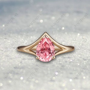 Pear Cut Peach Sapphire Ring 14K Gold Ring Engagement Ring Solitaire Wedding Ring Pink Sapphire Ring Proposal Ring Anniversary Gift For Her