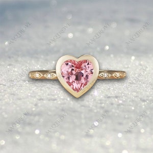 Heart Peach Sapphire Ring 14K Gold Ring Engagement Ring Moissanite Ring Pink Sapphire Wedding Ring Proposal Ring Anniversary Gift For Her