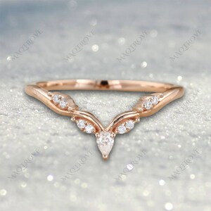 Curved Wedding Band 14K Gold Band Moissanite Band Eternity Band Cluster Dainty Band Stackable Band Bridal Band Engagement Ring Gift For Her