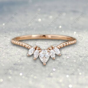 Moissanite Band 14K Gold Band Curved Wedding Band Eternity Band Stackable Band Dainty Promise Band Bridal Band Engagement Ring Gift For Her