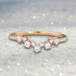 Curved Wedding Band 14K Gold Band Moissanite Band Stackable Band Eternity Band Dainty Diamond Band Bridal Band Engagement Ring Gift For Her