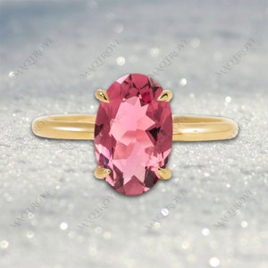 Pink Tourmaline Ring 14K Gold Ring Wedding Ring Engagement Ring Minimalist Ring Solitaire Ring Proposal Ring Anniversary Ring Gift For Her