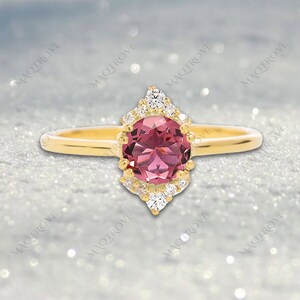 Zierlicher Rosa Turmalin Ring 14K Goldring Verlobungsring Moissanit Ring Ehering Minimalistischer Ring Diamant Jubiläumsring Geschenk für Sie